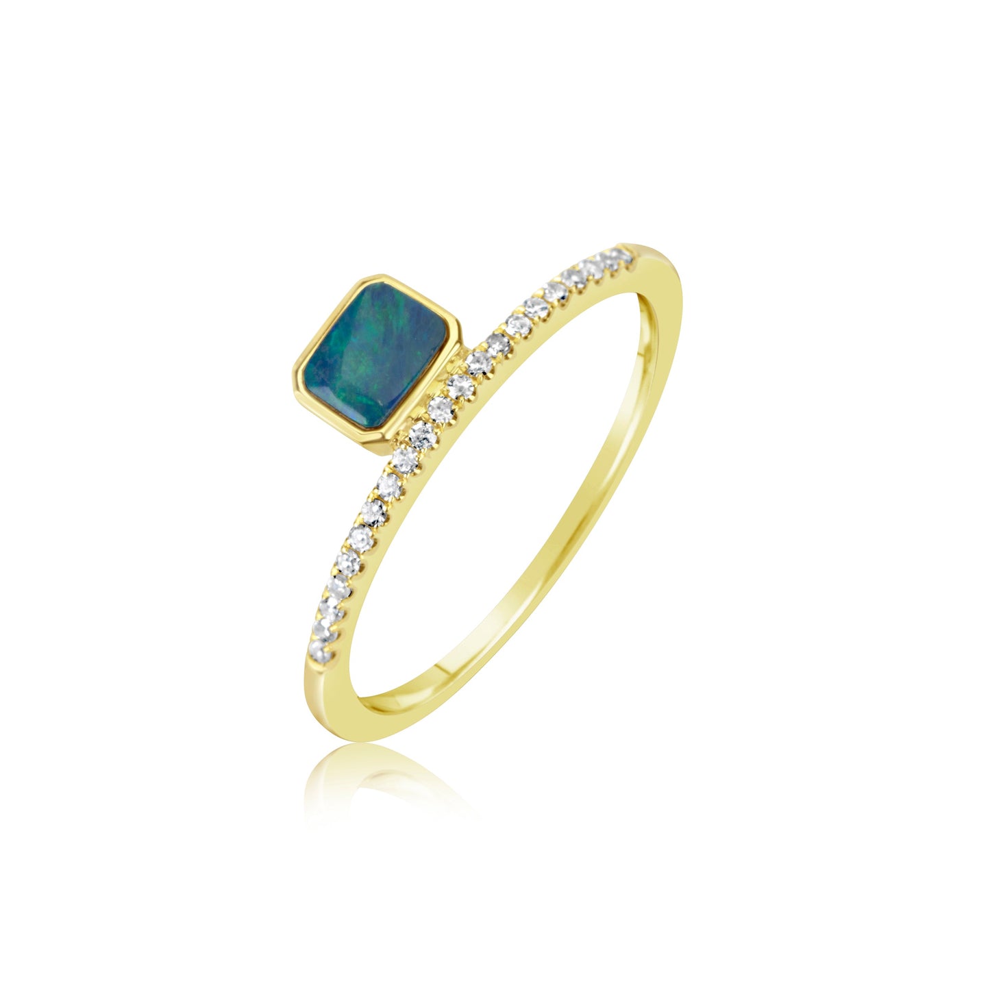 Yellow Gold Dainty Opal and Diamond Ring
