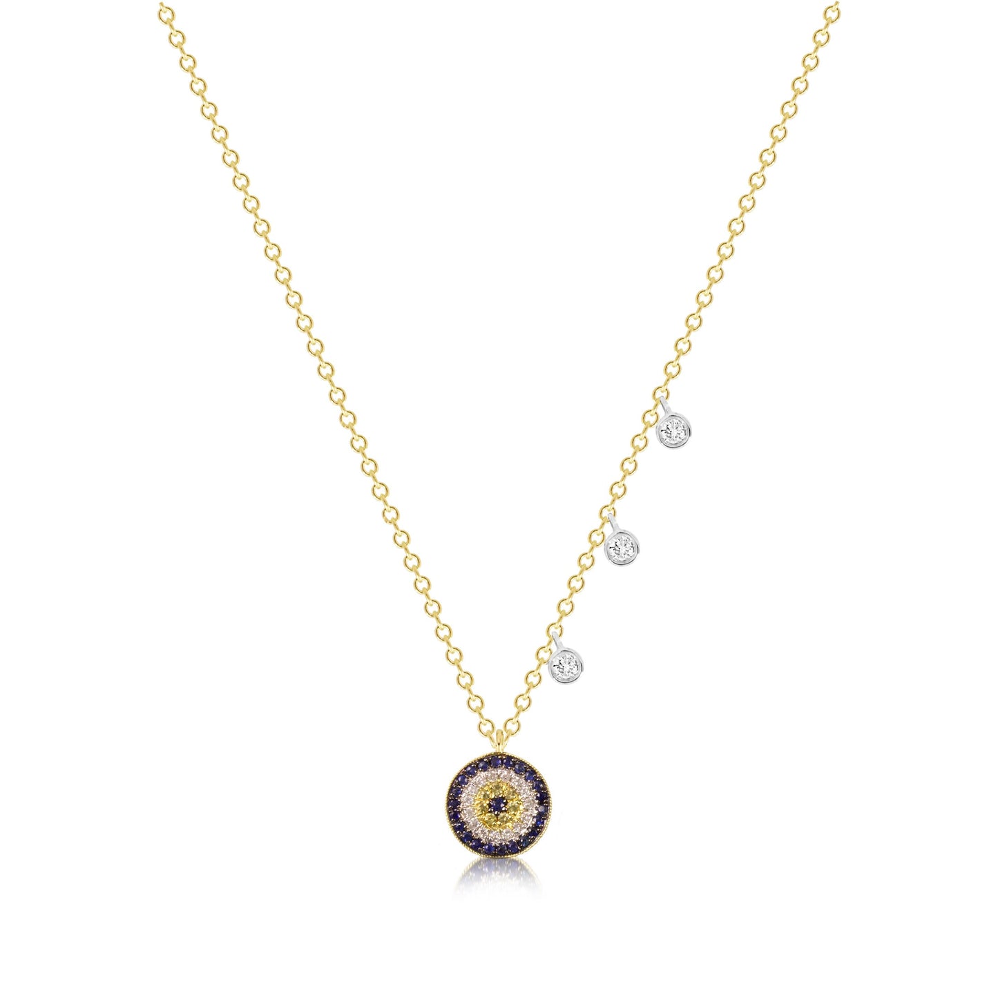 Evil Eye Charm Necklace with Blue Sapphires and Diamonds