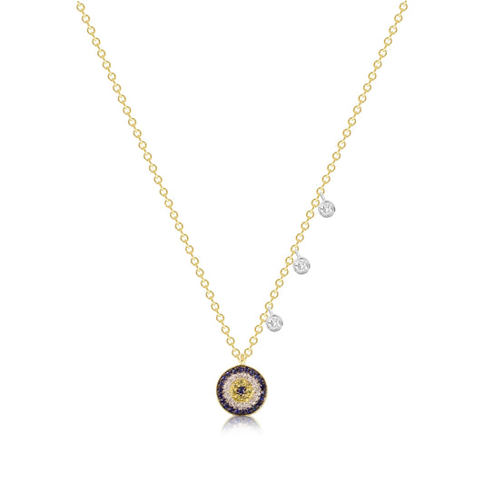 Evil Eye Charm Necklace with Blue Sapphires and Diamonds