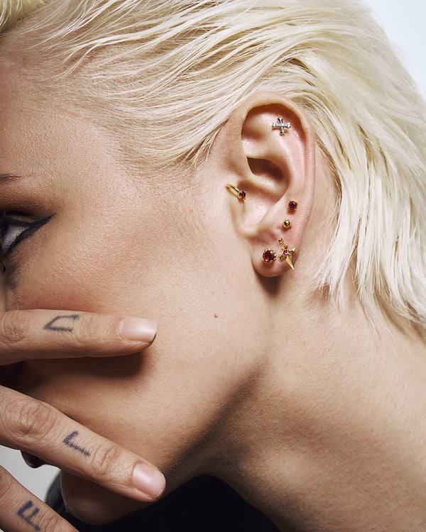 DOJA | Lab-Grown Diamond & Ruby Dangle Cross Threaded Flatback