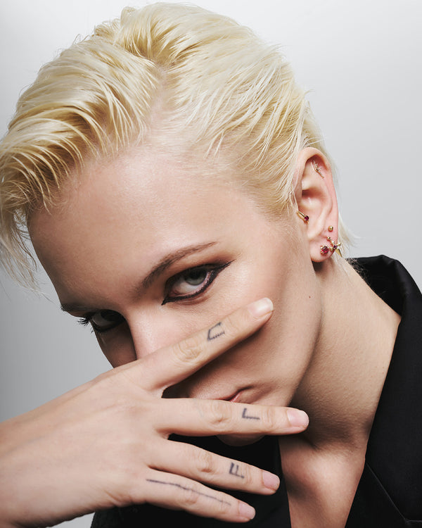 DOJA | Lab Grown Diamond & Ruby Dangle Cross Threadless Flatback Earring