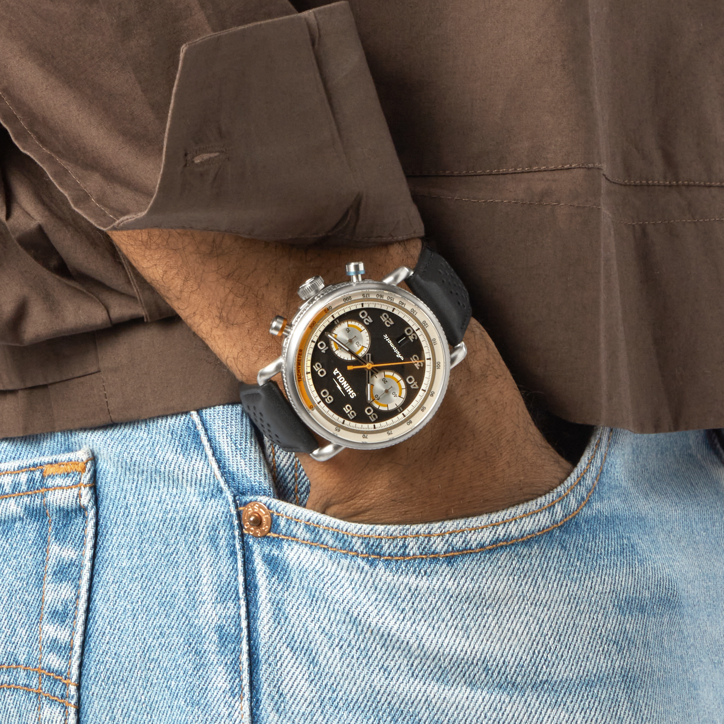 THE CANFIELD SPEEDWAY OPEN ROAD AUTOMATIC CHRONOGRAPH WATCH | Black