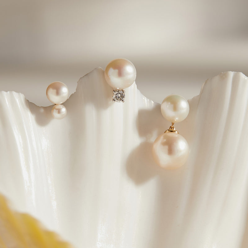 PERLINA | Double Pearl Drop Single Stud Earring