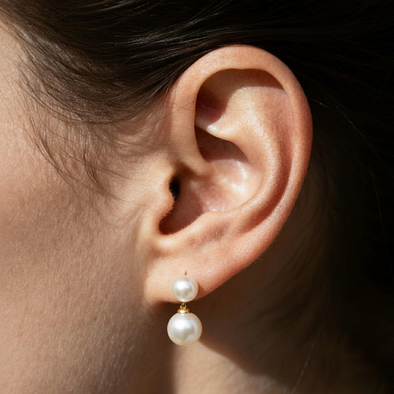 PERLINA | Double Pearl Drop Single Stud Earring