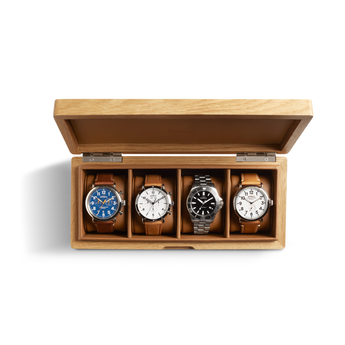 4 SLOT WATCH COLLECTOR'S BOX | Oak/Tan
