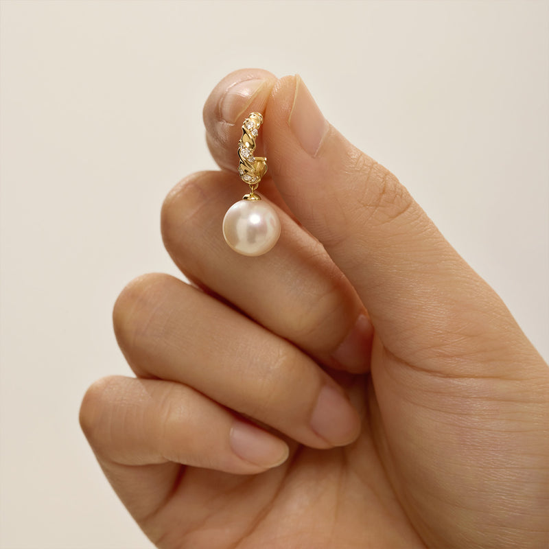 PERLA | Pearl and Lab Grown Diamond Dangling Single Stud Earring