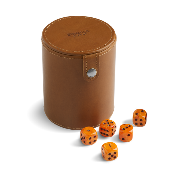 LEATHER DICE CUP WITH DICE | Vachetta Leather