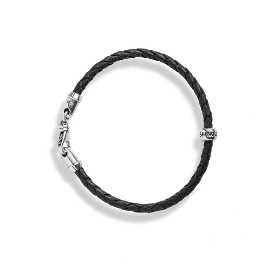 SINGLE WRAP WOVEN LEATHER BRACELET | Sterling Silver
