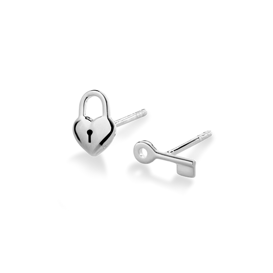 PETITE HEART AND LOCK EARRINGS | Sterling Silver