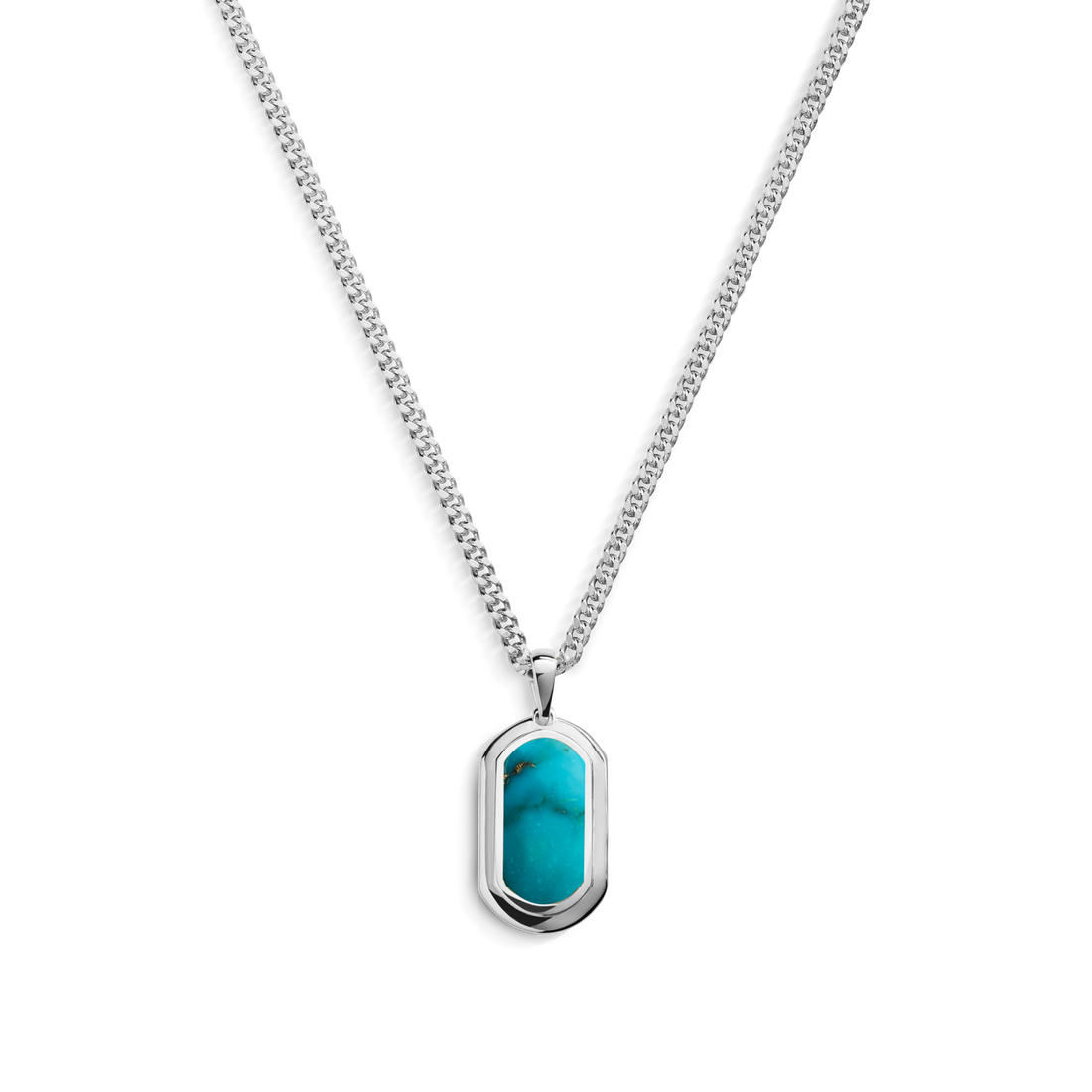 TURQUOISE INLAY TAG NECKLACE | Sterling Silver