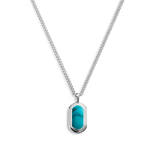 TURQUOISE INLAY TAG NECKLACE | Sterling Silver