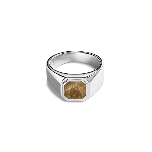 OCTAGONAL INLAY SIGNET RING PETOSKEY | .925 Sterling Silver
