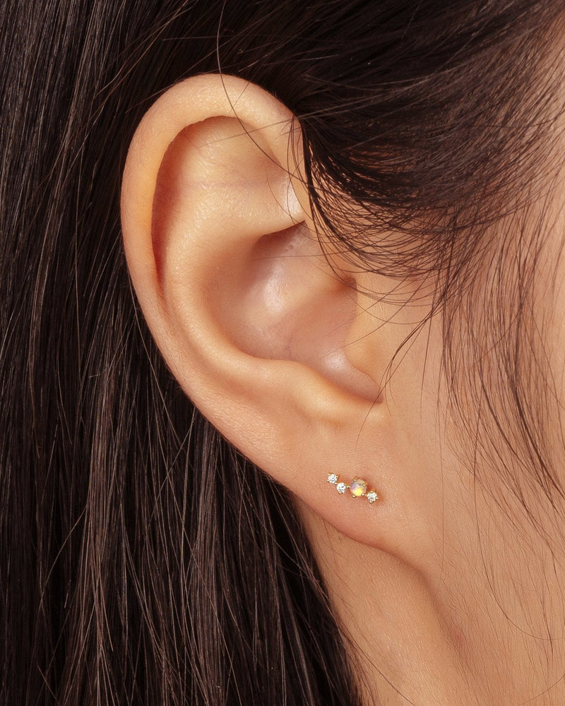 VENUS | Single Opal And Diamond Threadless Flatback Earring