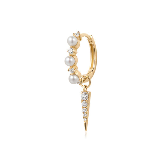 KAMRYN | Pearl Huggie with Lab Grown Diamond Charm