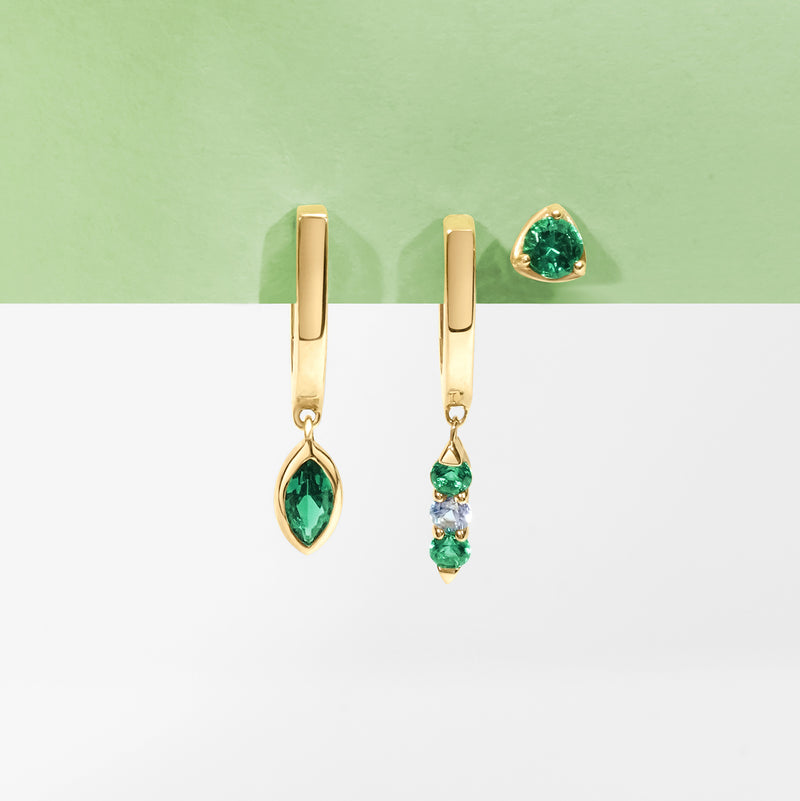 KENZA | Dangle Lab Grown Emerald and Sapphire Huggie