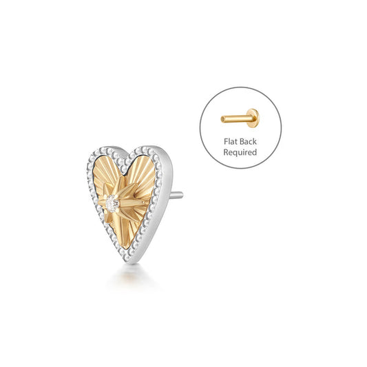 PETUNIA | Lab Grown Diamond Fluted Heart Threadless Flatback Earring