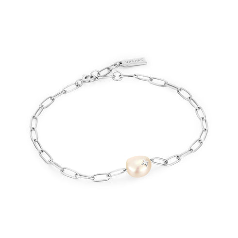 Silver Pearl Sparkle Chunky Chain Bracelet