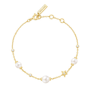 Gold Shell Pearl and Star Station Bracelet