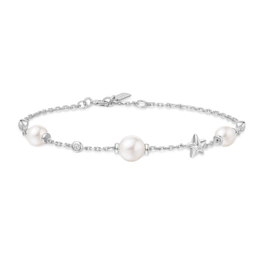 Silver Shell Pearl and Star Station Bracelet