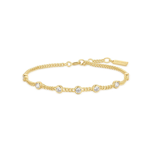 Gold Multi Station Round Stone Chain Bracelet