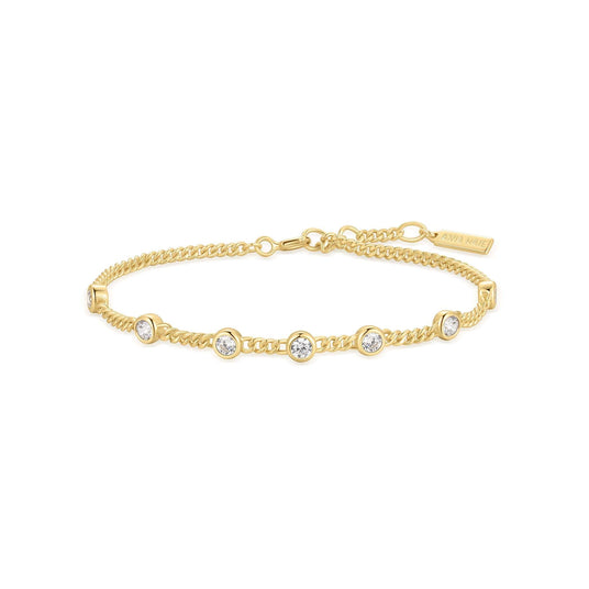 Gold Multi Station Round Stone Chain Bracelet