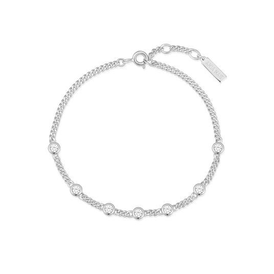 Silver Multi Station Round Stone Chain Bracelet