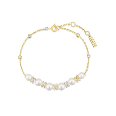Gold Sparkling Braided Shell Pearl Bracelet