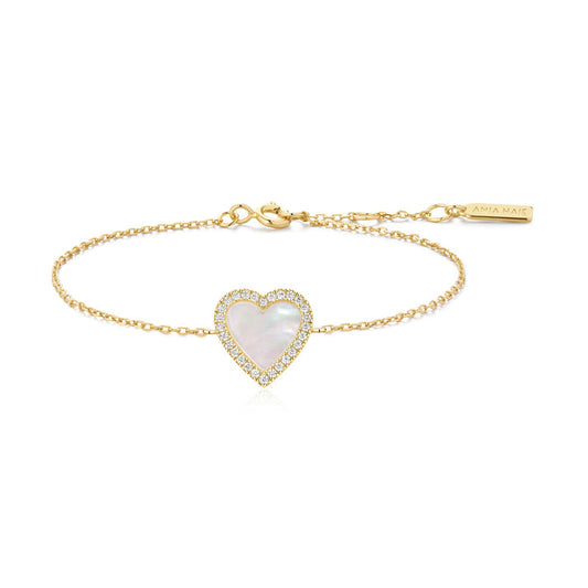 Gold Mother of Pearl Halo Heart Bracelet