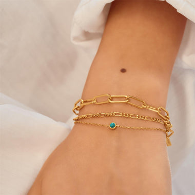 Gold Bezel-Set Lab-Created Turquoise Solitaire Bracelet