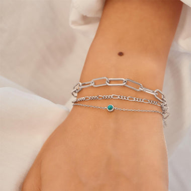 Silver Bezel-Set Lab-Created Turquoise Solitaire Bracelet