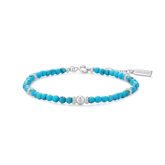 Silver Lab-Created Turquoise Beaded Bracelet