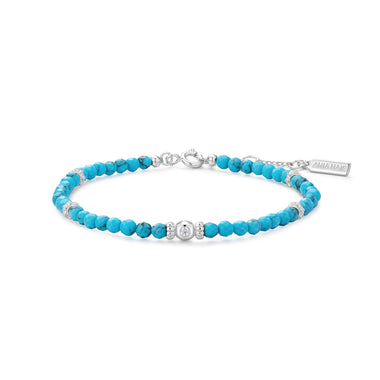 Silver Lab-Created Turquoise Beaded Bracelet