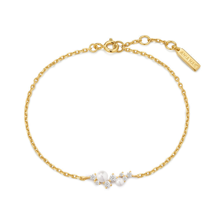Gold Shell Pearl Cluster Bracelet