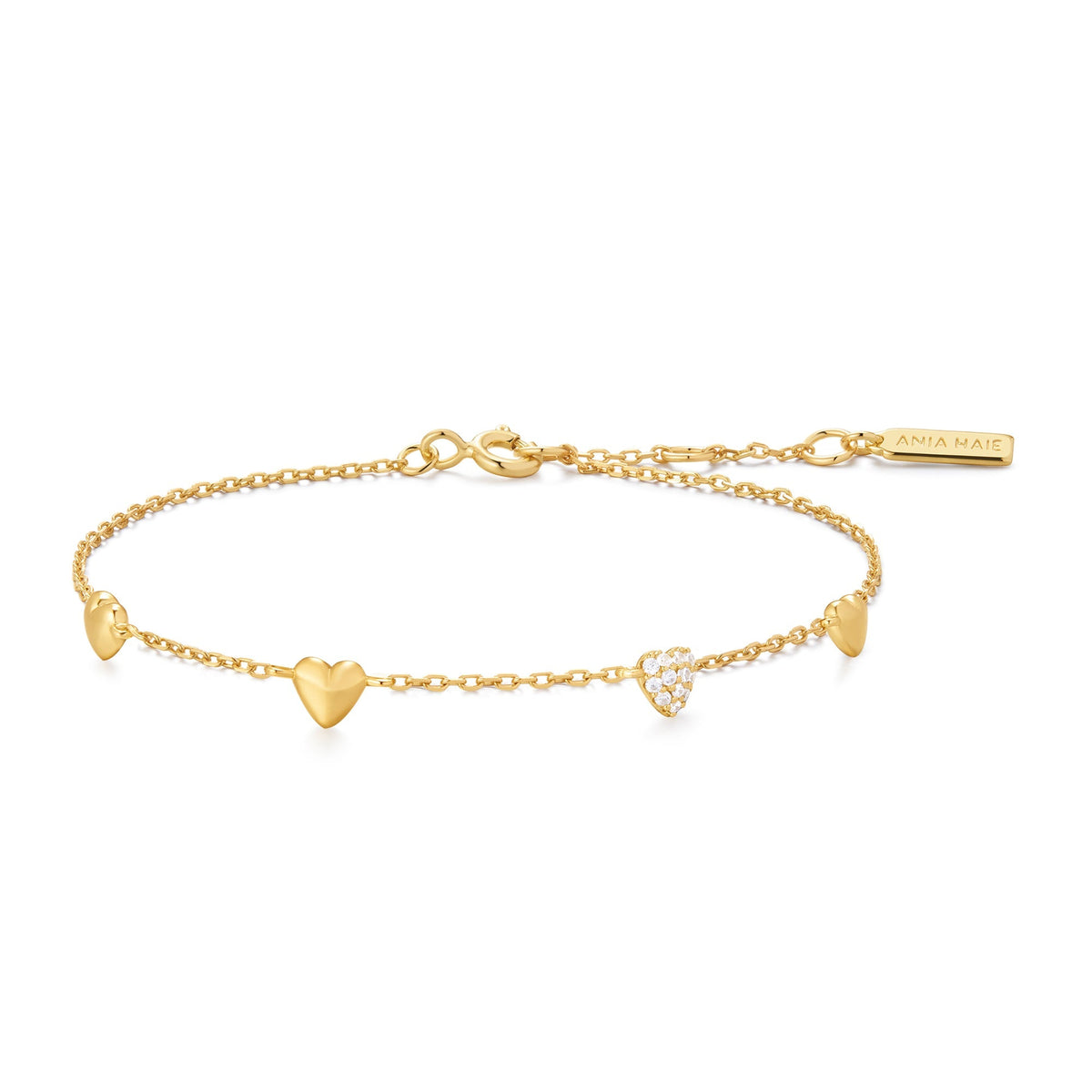 Gold Pav¨¦ Puffed Heart Station Bracelet