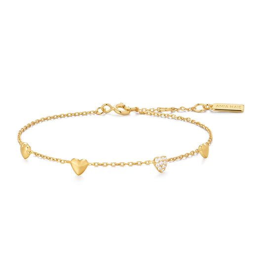 Gold Pav¨¦ Puffed Heart Station Bracelet