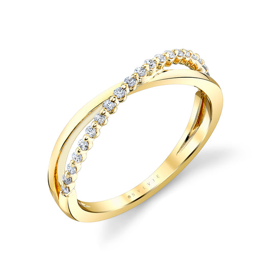 Round Diamond Crossover Wedding Band | 14kt Yellow Gold