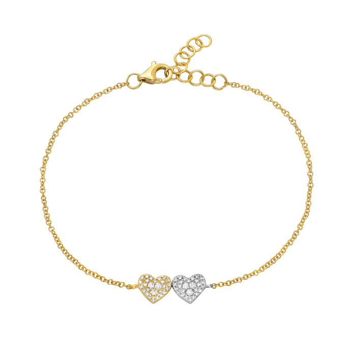 14 Karat Two-tone Heart Diamond Bracelet