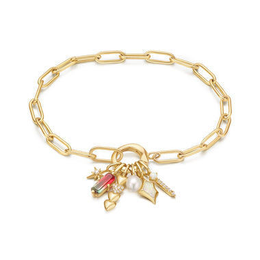 Gold Link Charm Chain Connector Bracelet