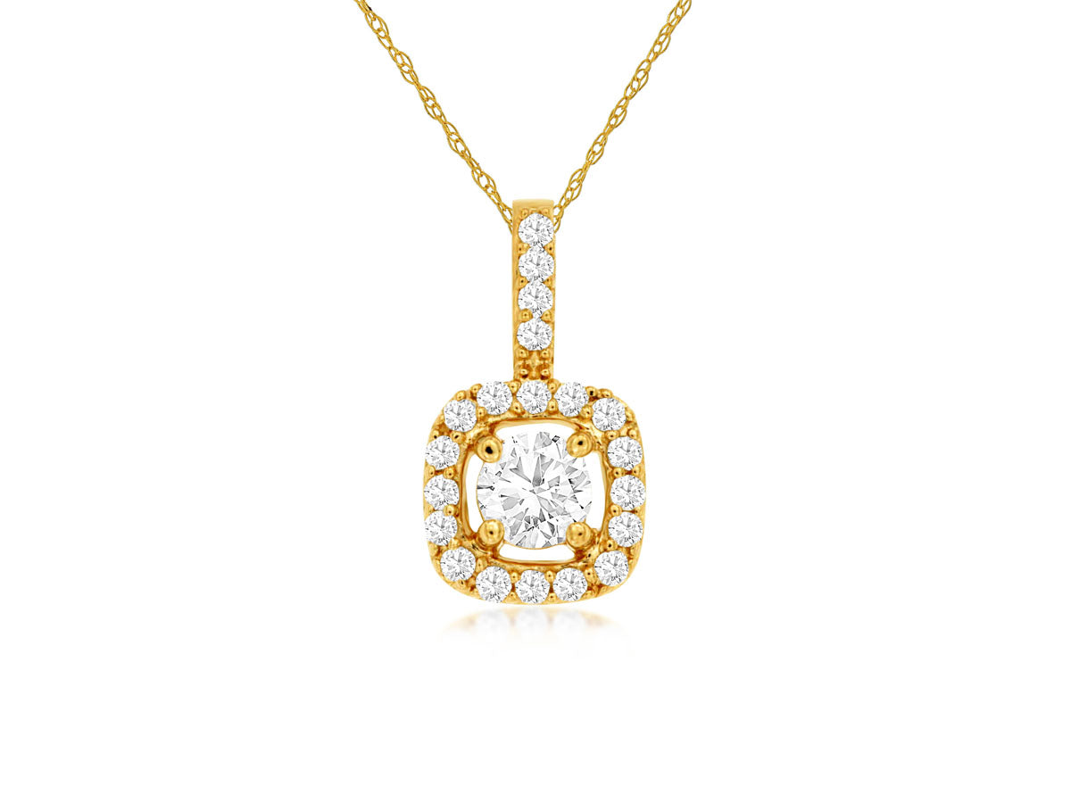 DIAMOND HALO PENDANT NECKLACE | 14kt Yellow Gold