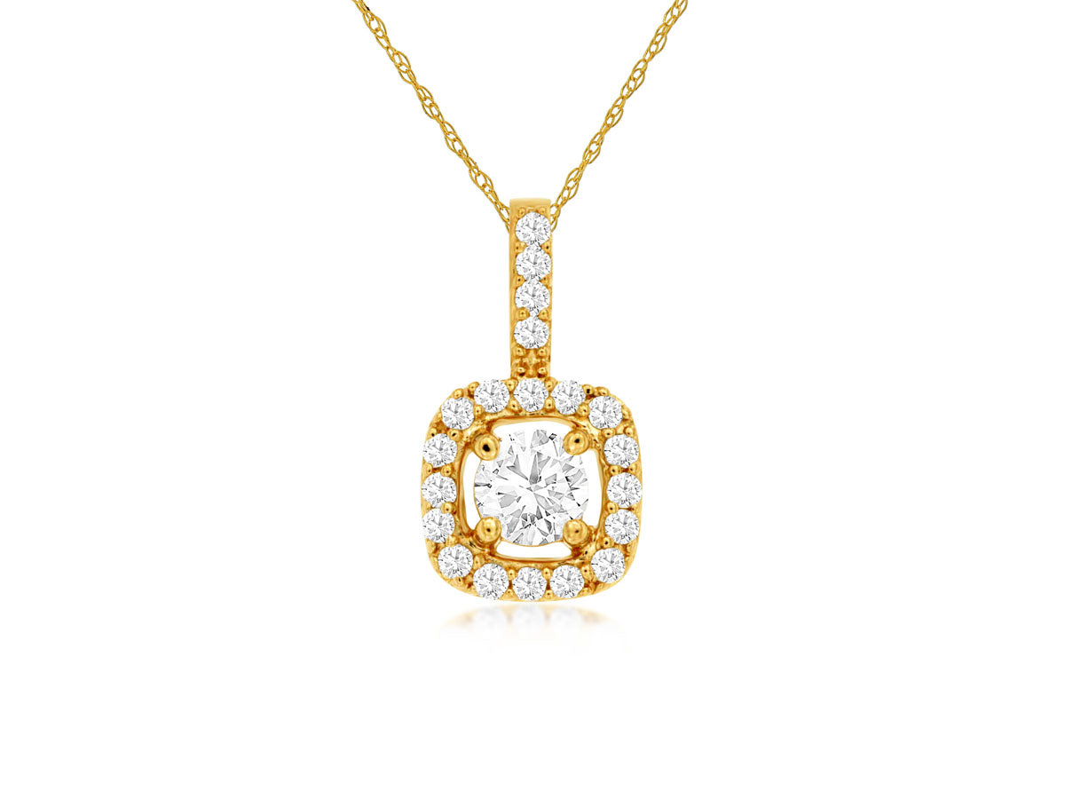 14kt Yellow Gold Diamond Halo Pendant Necklace