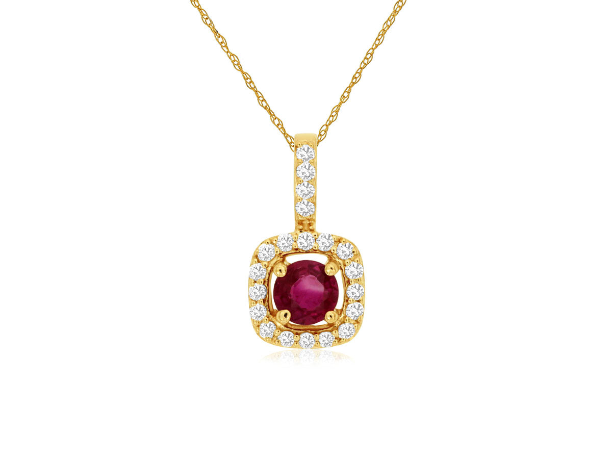 14kt Yellow Gold Ruby & Diamond Pendant Necklace