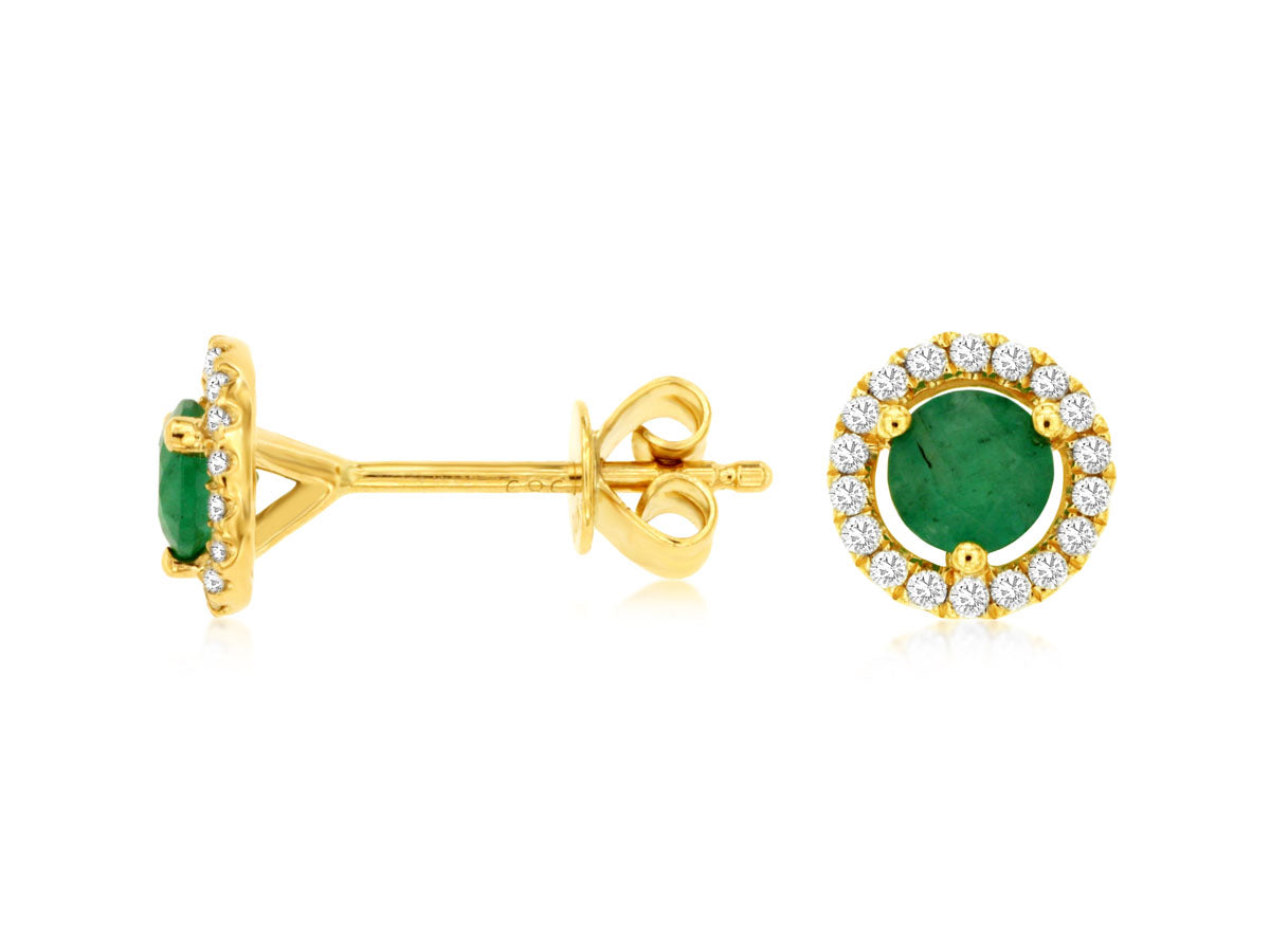 14kt Yellow Gold Emerald & Diamond Stud Earrings