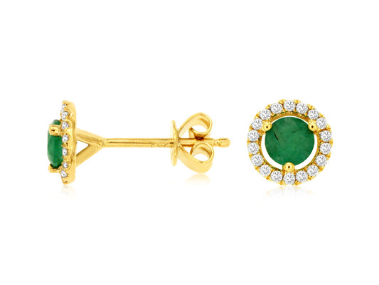 14kt Yellow Gold Emerald & Diamond Stud Earrings