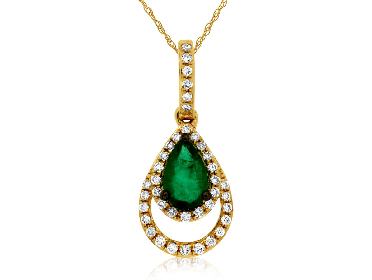 14kt Yellow Gold Emerald & Diamond Pendant