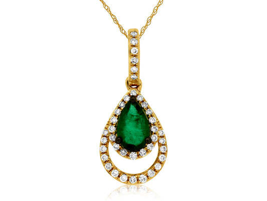 14kt Yellow Gold Emerald & Diamond Pendant