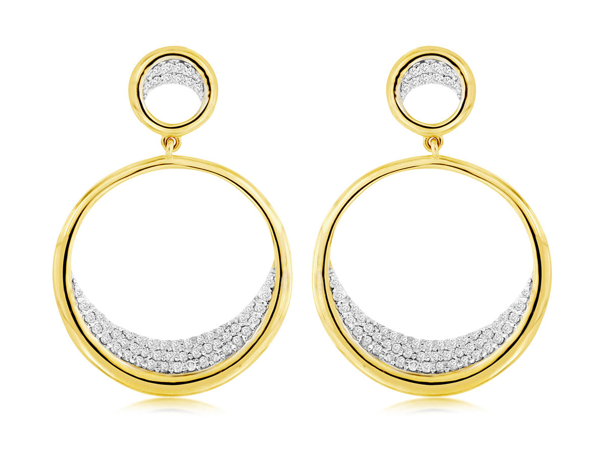 14kt Yellow Gold Diamond Circle Drop Earrings