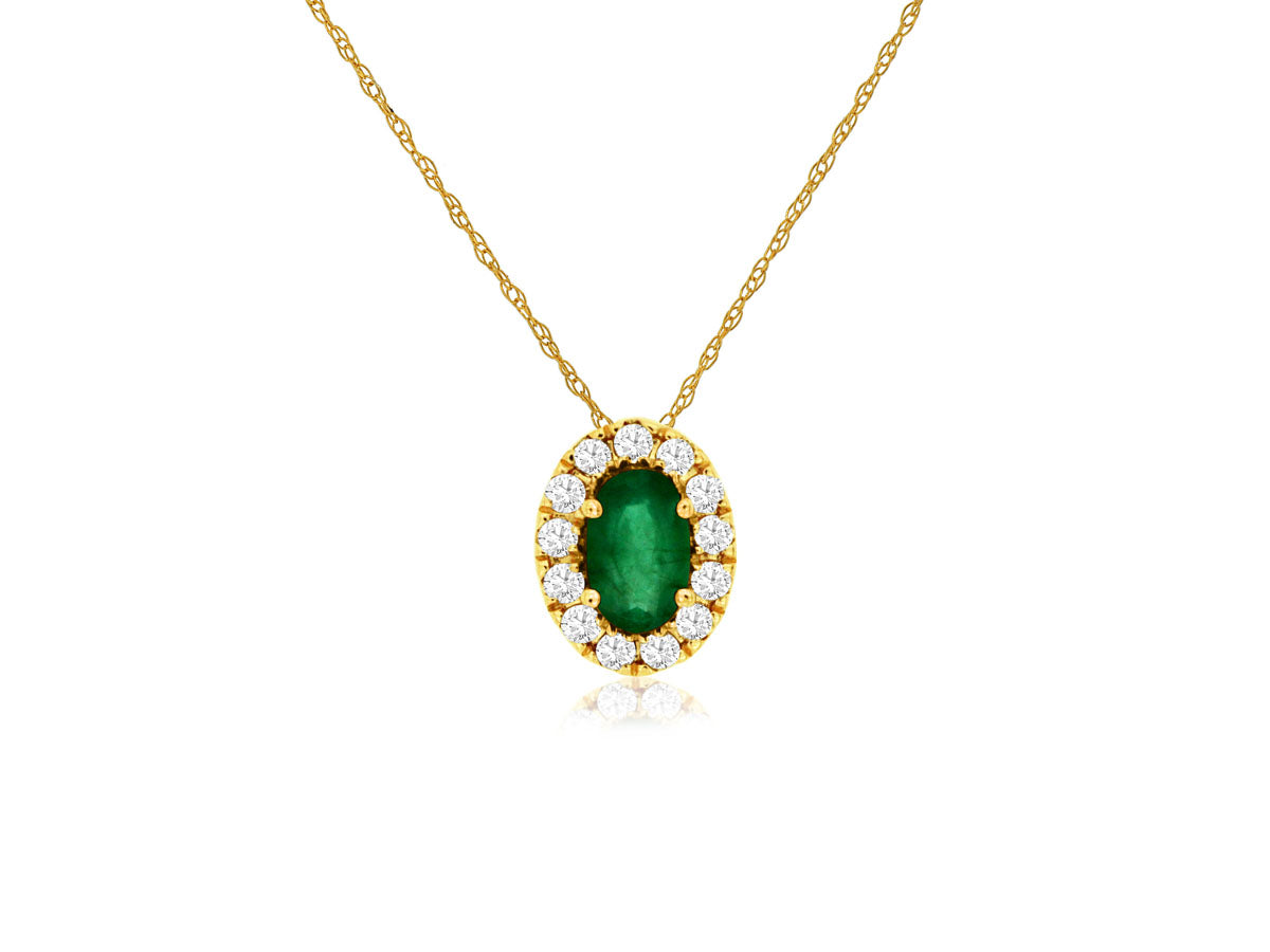 14kt Yellow Gold Emerald & Diamond Oval Pendant