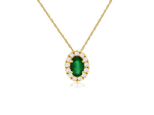 14kt Yellow Gold Emerald & Diamond Oval Pendant