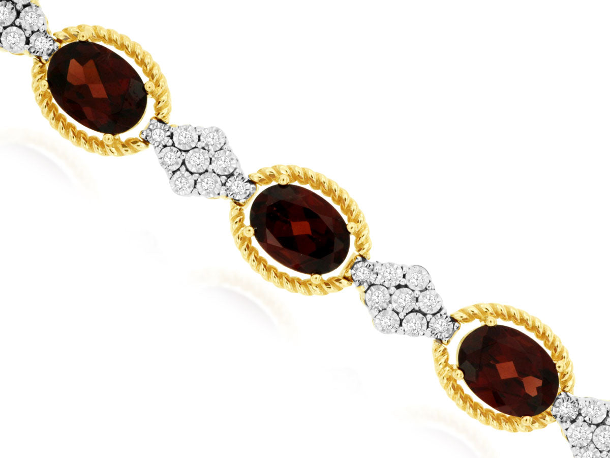 14kt Yellow Gold Garnet and Diamond Bracelet