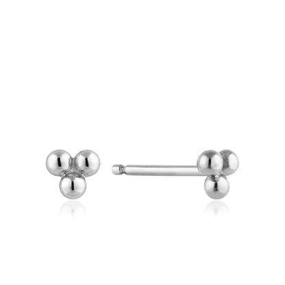 Silver Modern Triple Ball Stud Earrings